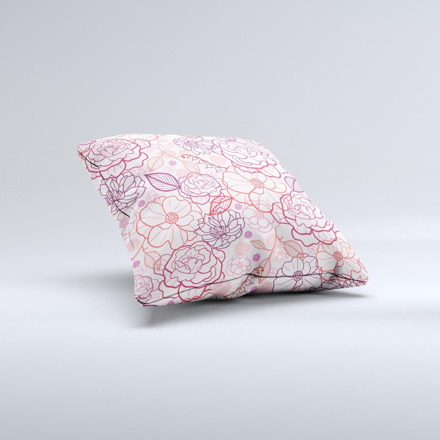 Subtle Pink Floral Illustration Ink-Fuzed Decorative Throw Pillow