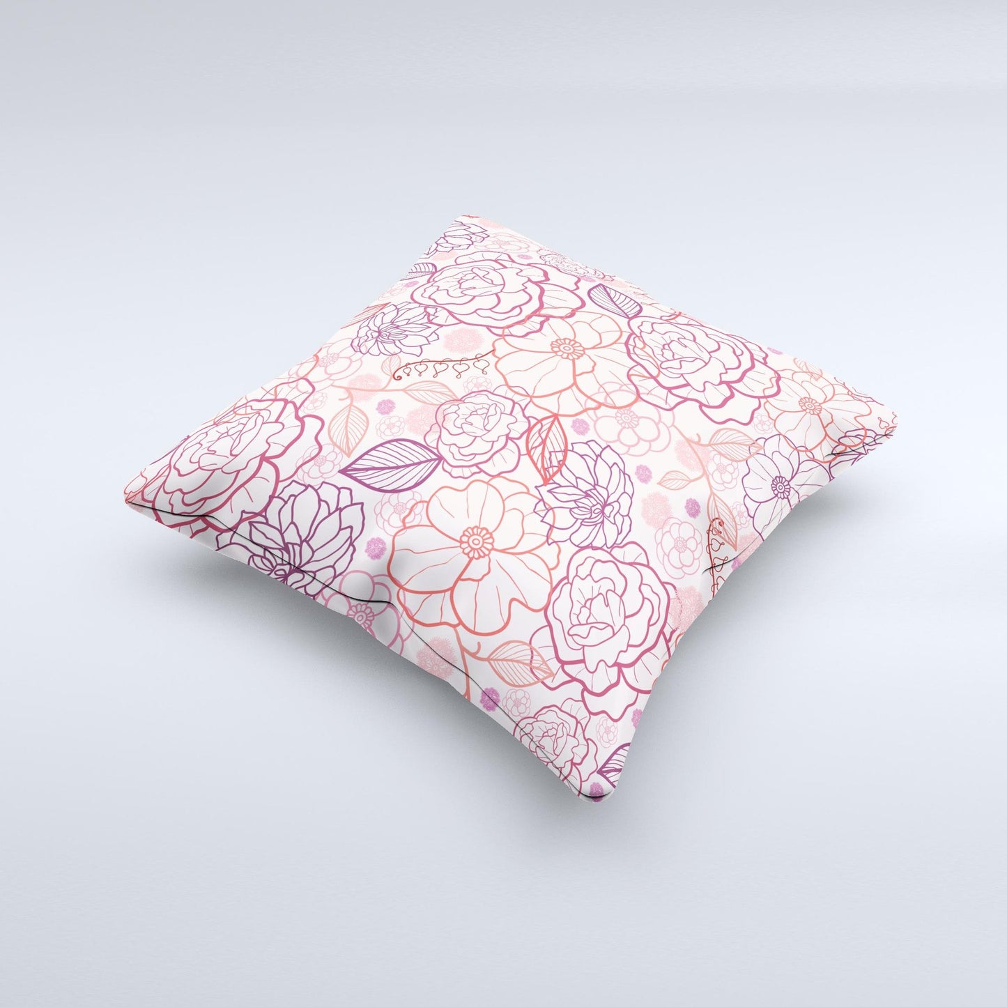 Subtle Pink Floral Illustration Ink-Fuzed Decorative Throw Pillow