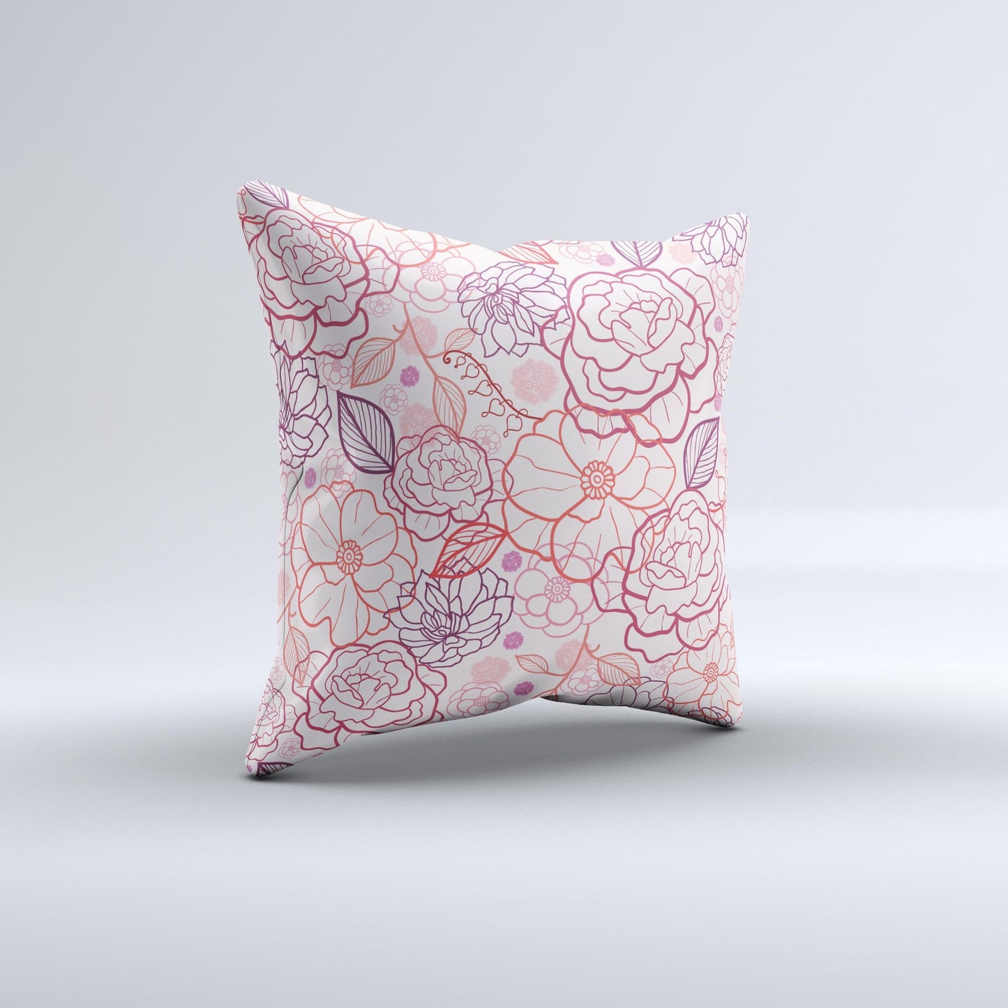 Subtle Pink Floral Illustration Ink-Fuzed Decorative Throw Pillow