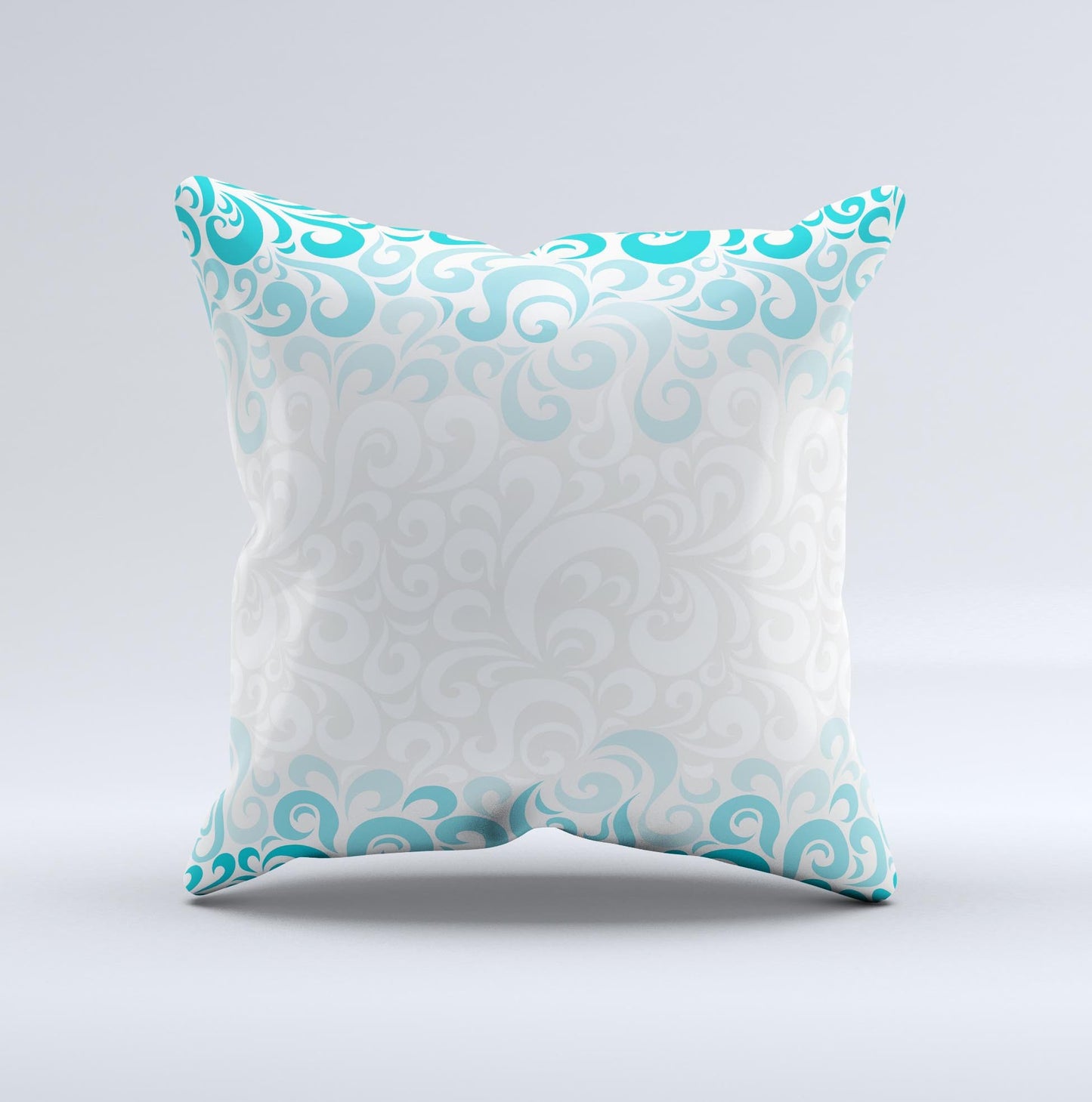 Teal Blue & White Swirl Pattern  Ink-Fuzed Decorative Throw Pillow