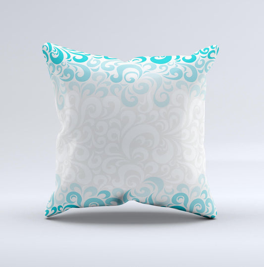 Teal Blue & White Swirl Pattern  Ink-Fuzed Decorative Throw Pillow