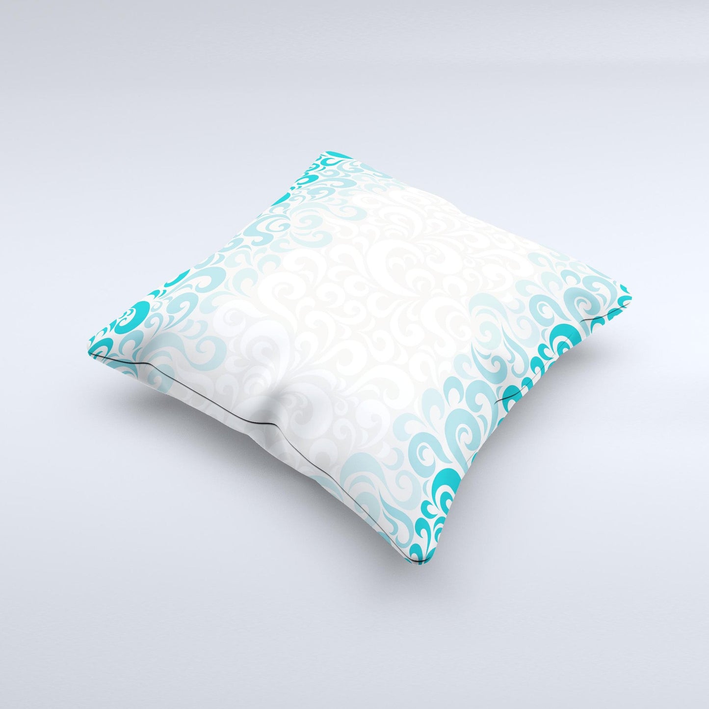 Teal Blue & White Swirl Pattern  Ink-Fuzed Decorative Throw Pillow