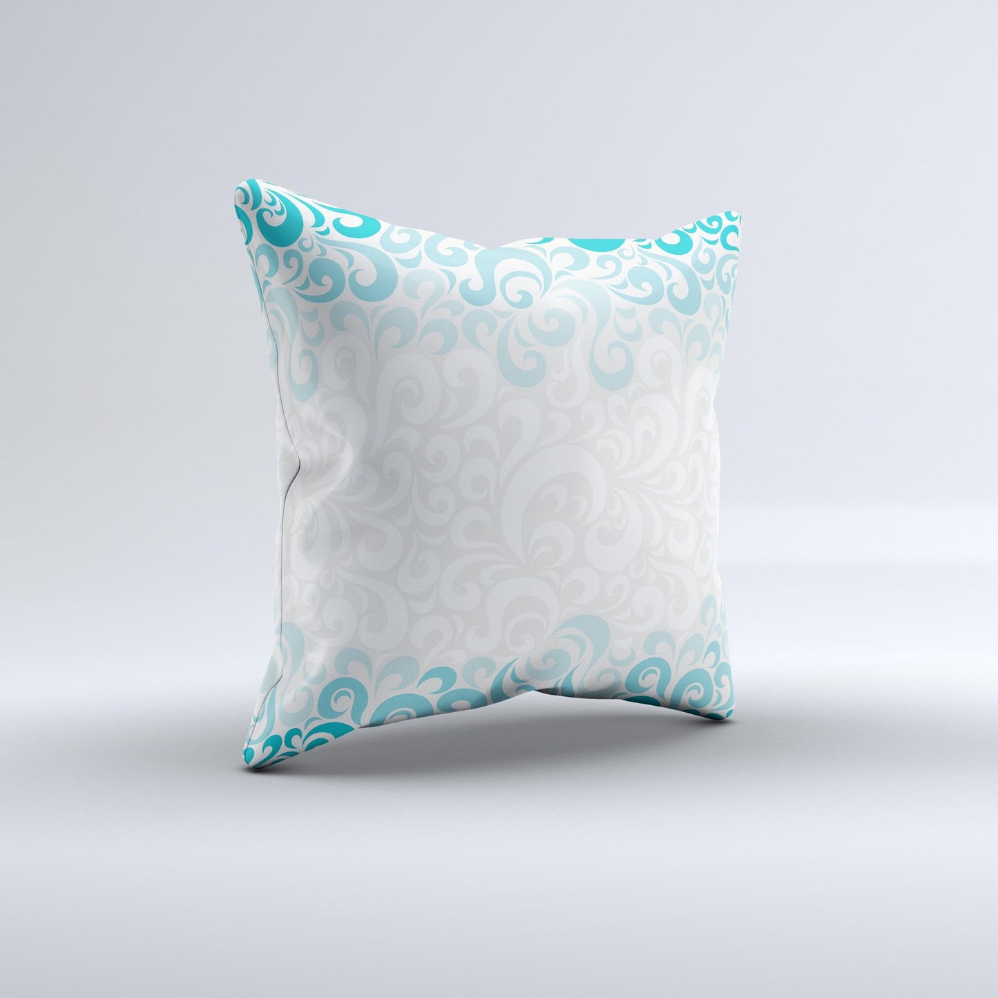 Teal Blue & White Swirl Pattern  Ink-Fuzed Decorative Throw Pillow