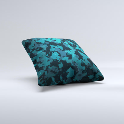 Teal Vector Camo  Ink-Fuzed Decorative Throw Pillow