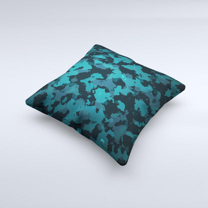 Teal Vector Camo  Ink-Fuzed Decorative Throw Pillow