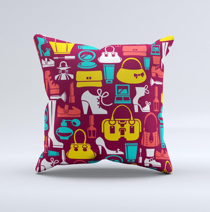 Vibrant Burgundy Vector Shopping Ink-Fuzed Decorative Throw Pillow