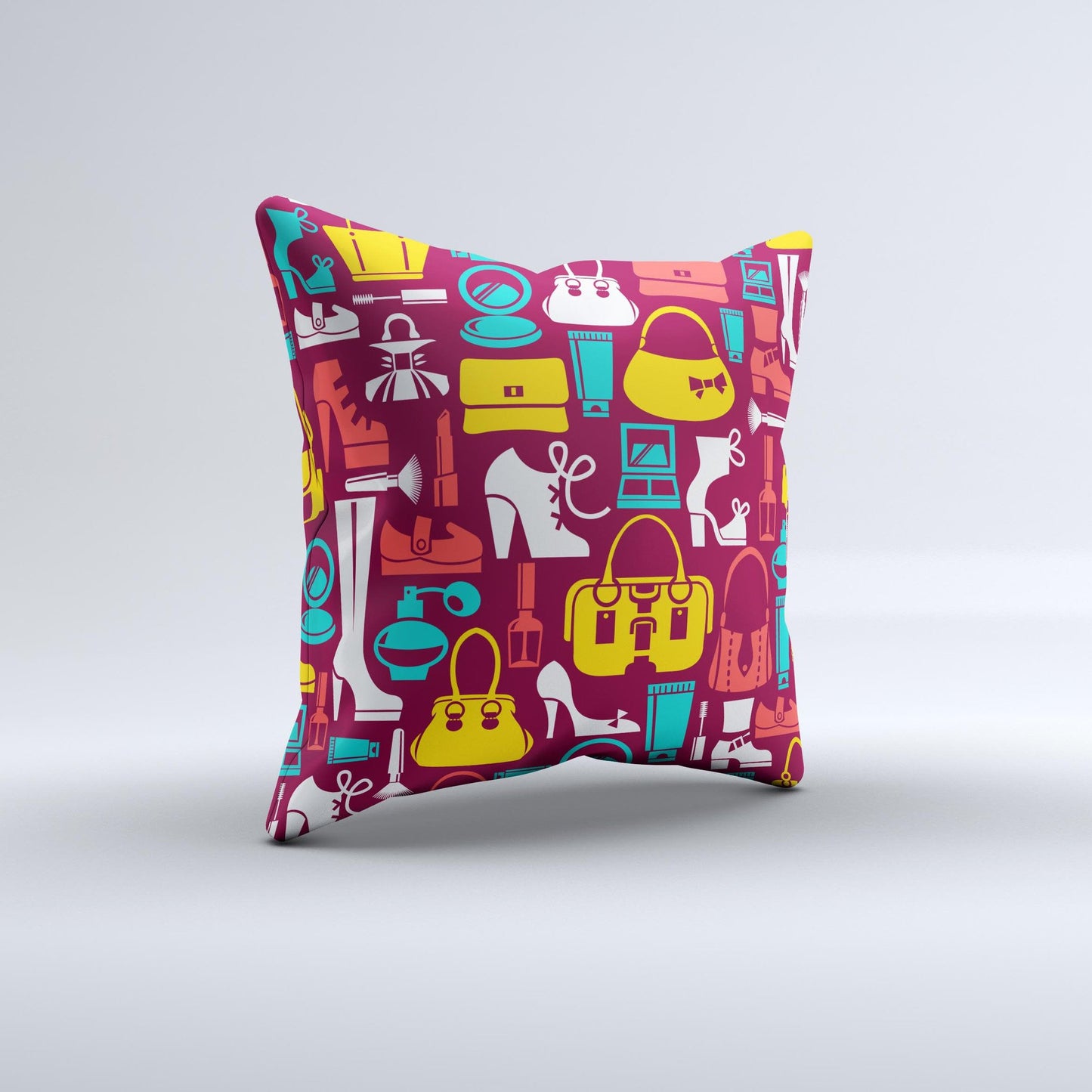 Vibrant Burgundy Vector Shopping Ink-Fuzed Decorative Throw Pillow