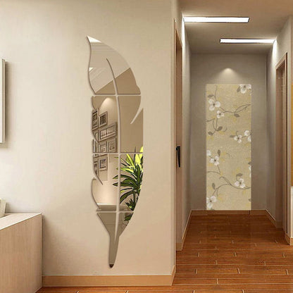 Large Feather 3D Mirror Wall Sticker