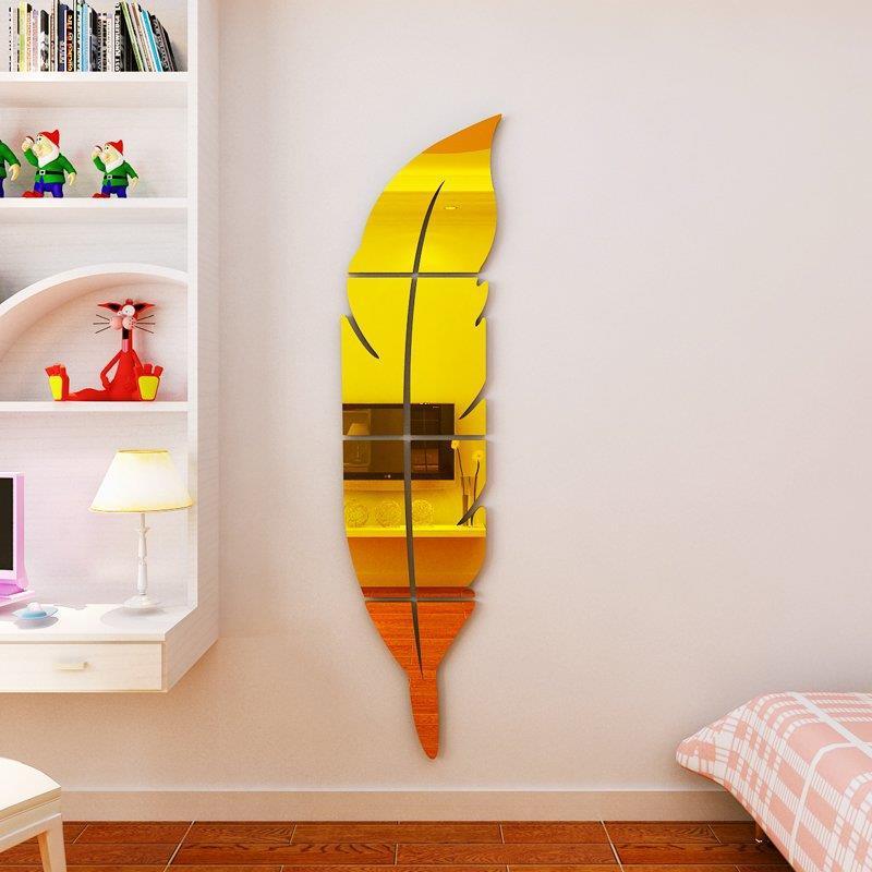 Large Feather 3D Mirror Wall Sticker