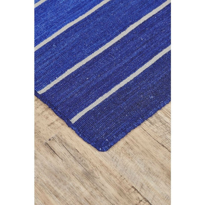 5' X 8' Striped Hand-Tufted Wool/Cotton Blue Area Rug