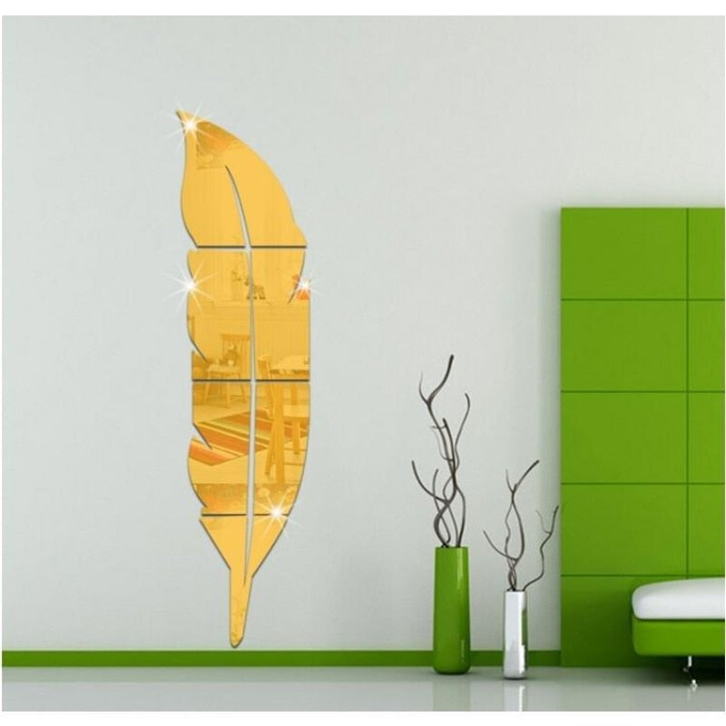 Large Feather 3D Mirror Wall Sticker