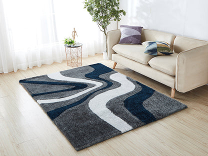 Aria Grey, Navy Blue and White Soft Pile Shaggy Area Rug