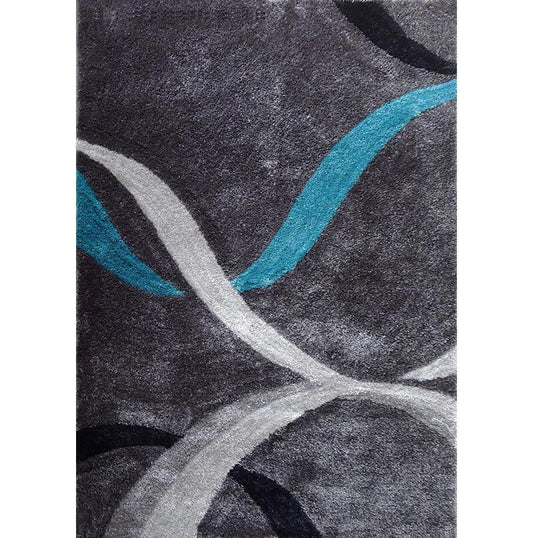 Aria Gray, Turquoise & Silver Soft Pile Shaggy Area Rug