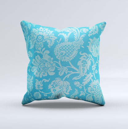 Subtle Blue Floral Lace Pattern Ink-Fuzed Decorative Throw Pillow