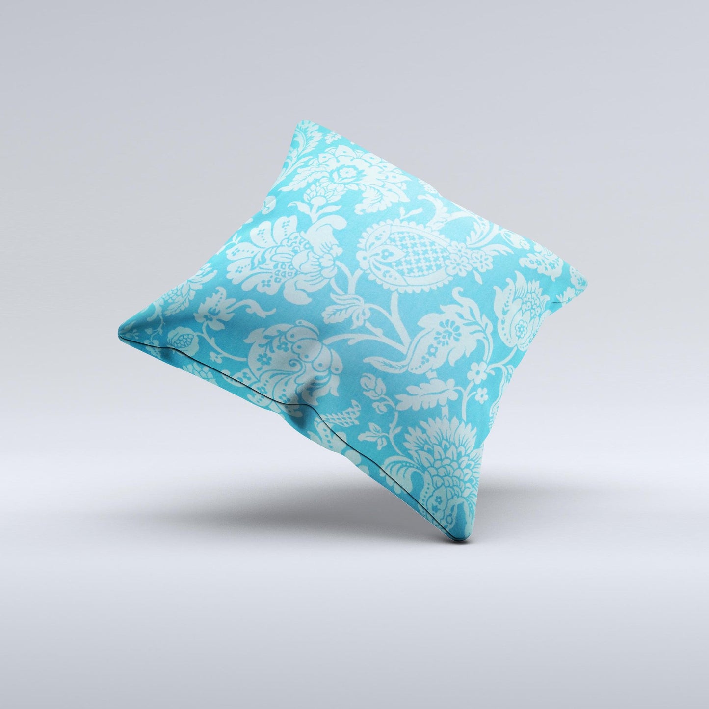 Subtle Blue Floral Lace Pattern Ink-Fuzed Decorative Throw Pillow