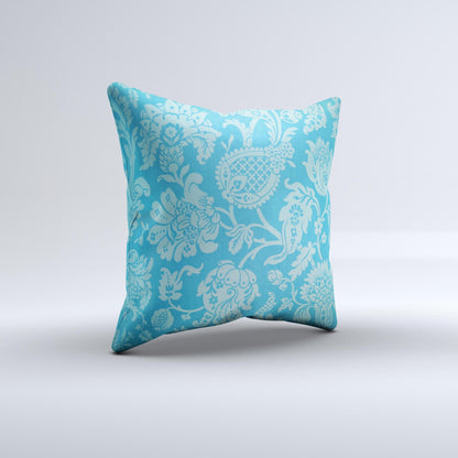 Subtle Blue Floral Lace Pattern Ink-Fuzed Decorative Throw Pillow