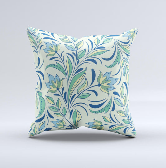 Subtle Green Floral Vector Pattern Ink-Fuzed Decorative Throw Pillow