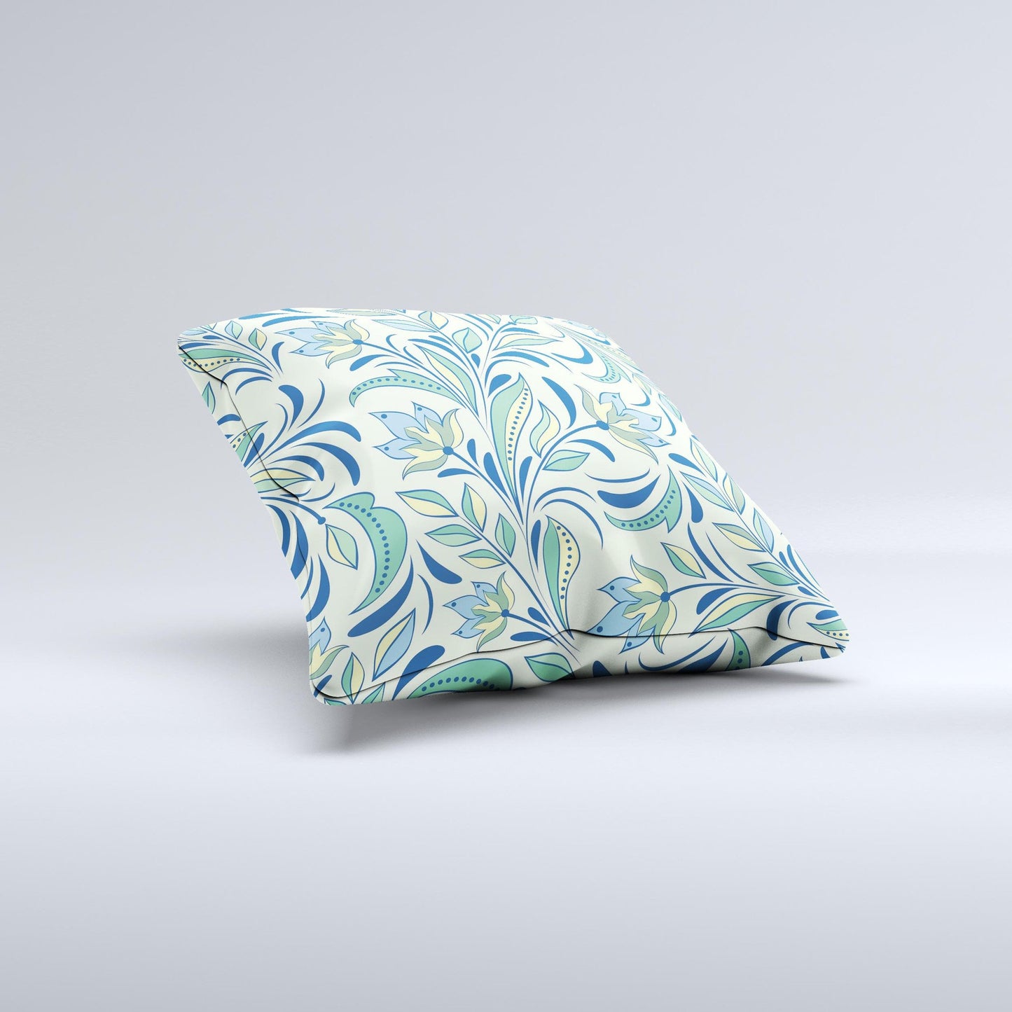 Subtle Green Floral Vector Pattern Ink-Fuzed Decorative Throw Pillow