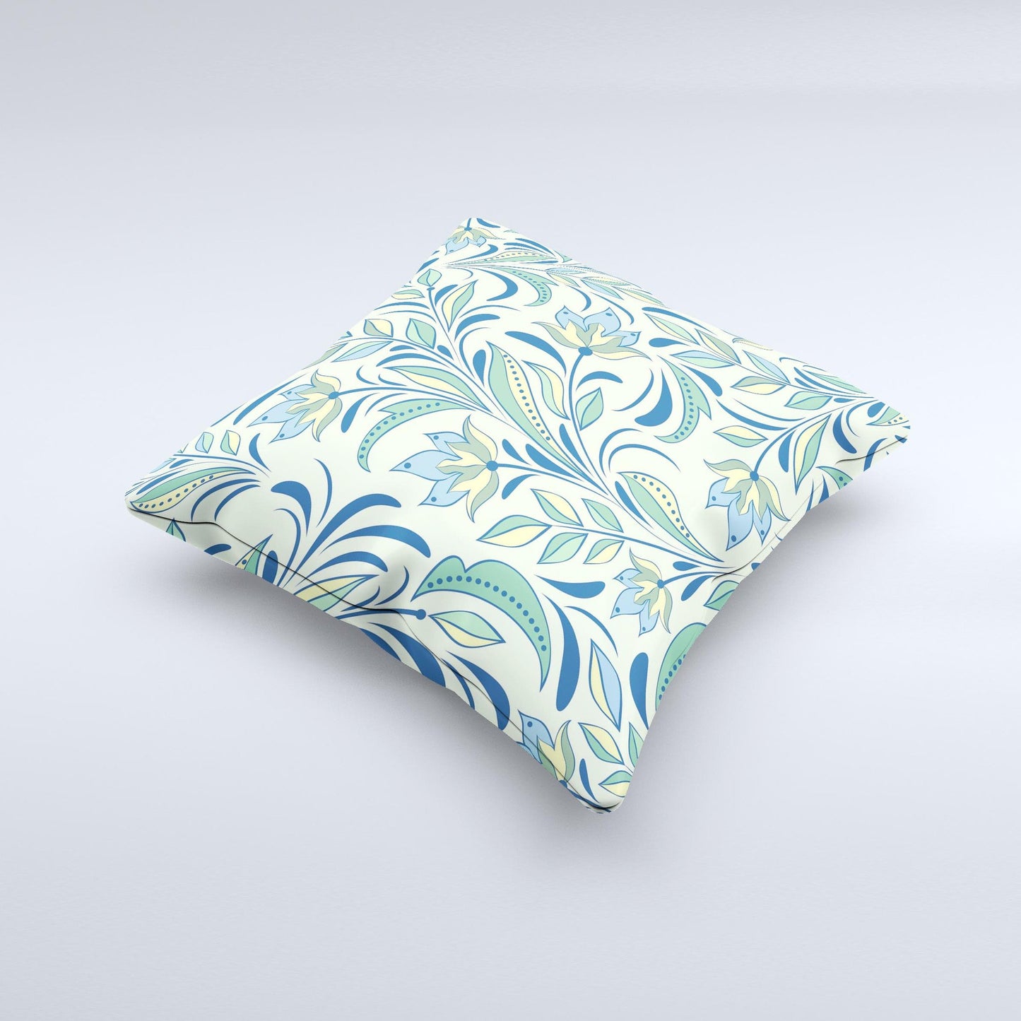 Subtle Green Floral Vector Pattern Ink-Fuzed Decorative Throw Pillow