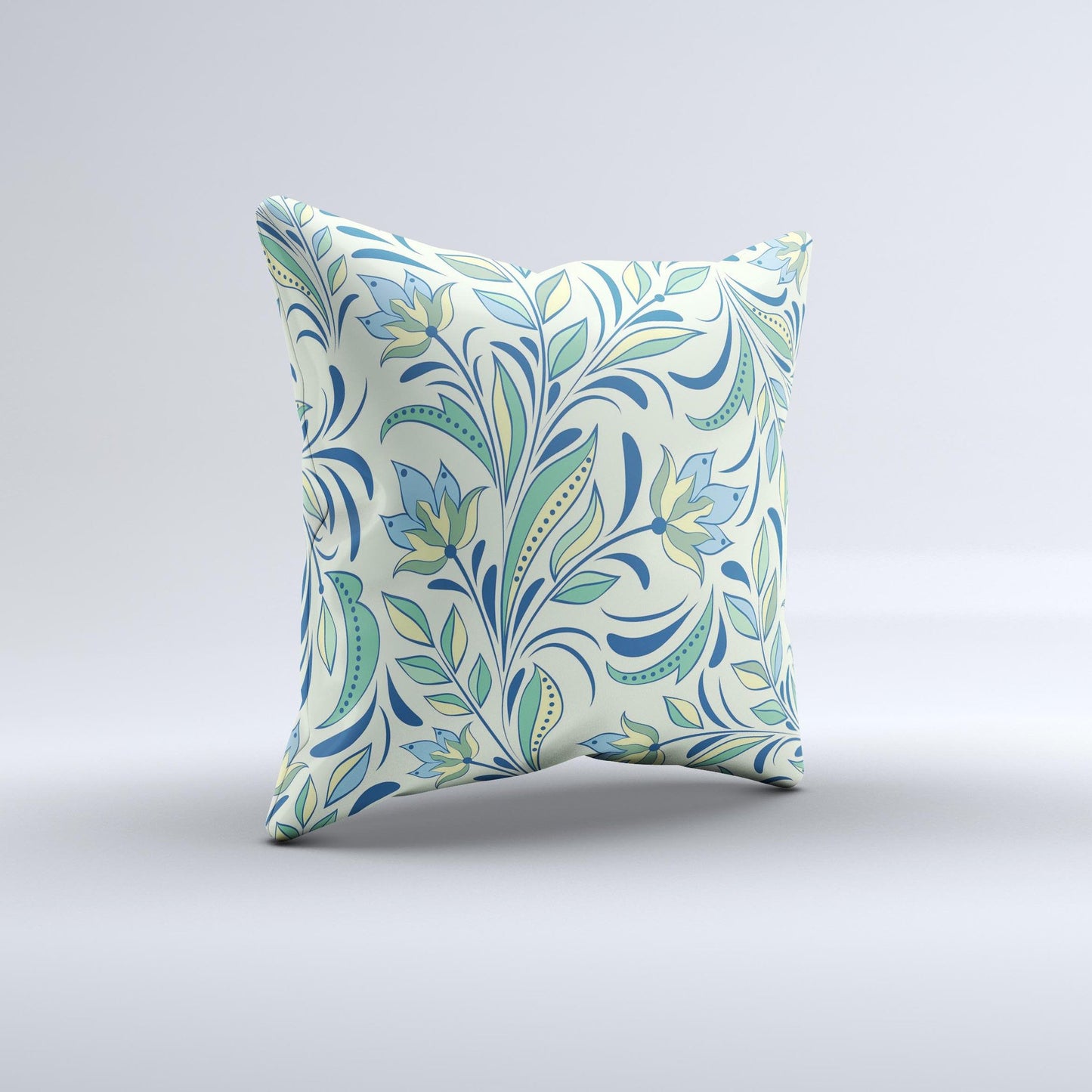 Subtle Green Floral Vector Pattern Ink-Fuzed Decorative Throw Pillow