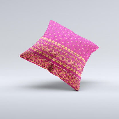 Tall Pink & Orange Vintage Pattern Ink-Fuzed Decorative Throw Pillow