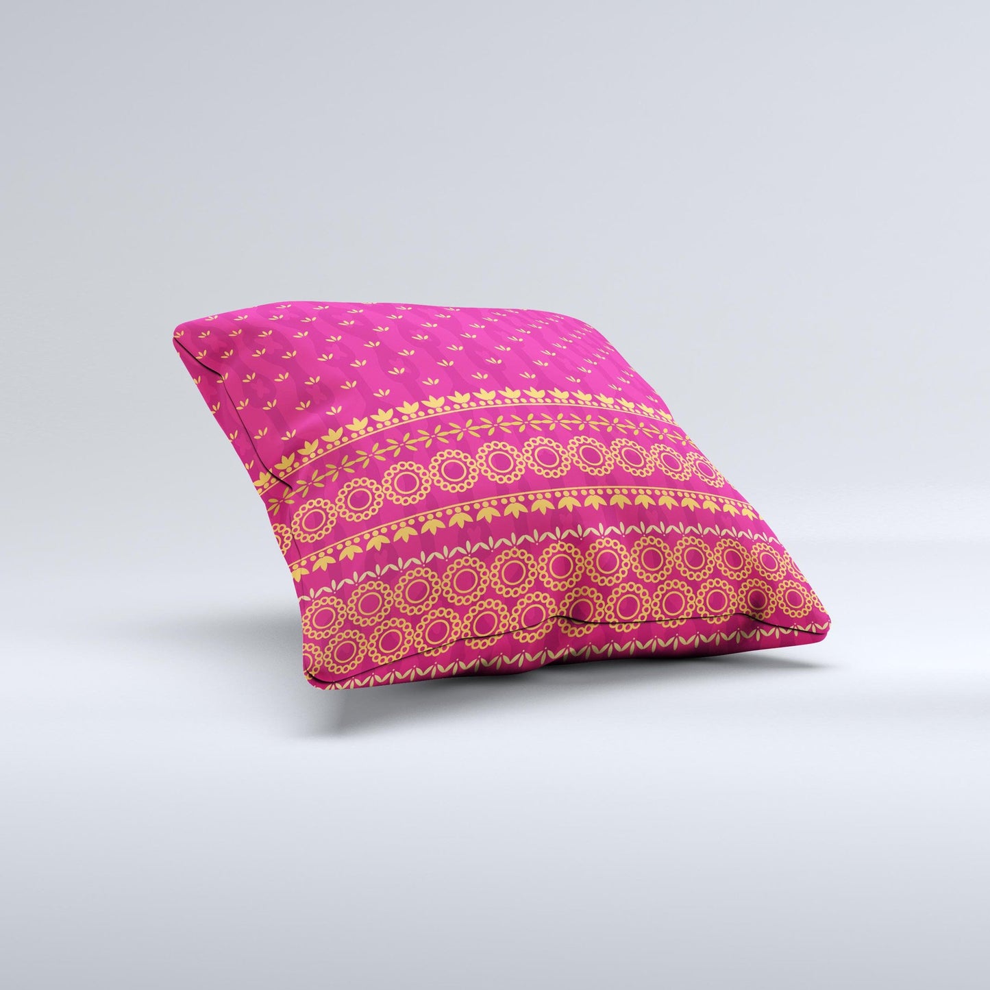 Tall Pink & Orange Vintage Pattern Ink-Fuzed Decorative Throw Pillow