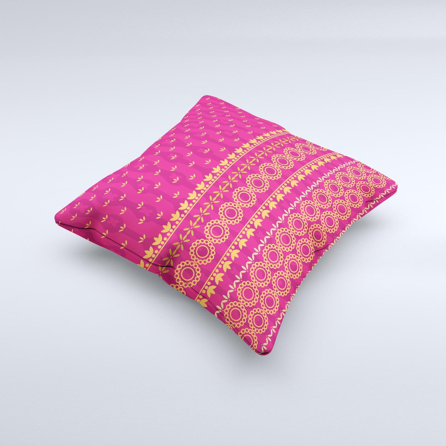 Tall Pink & Orange Vintage Pattern Ink-Fuzed Decorative Throw Pillow