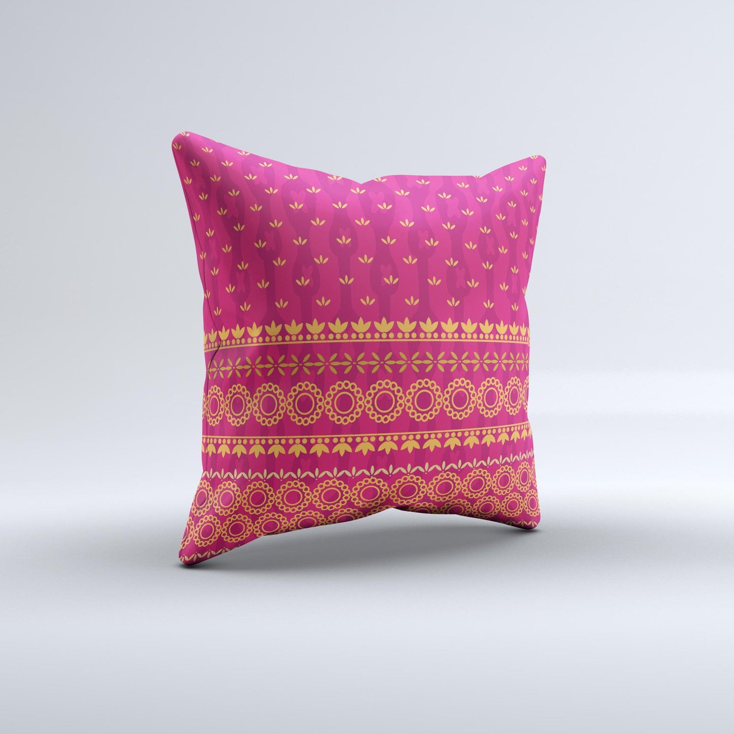 Tall Pink & Orange Vintage Pattern Ink-Fuzed Decorative Throw Pillow