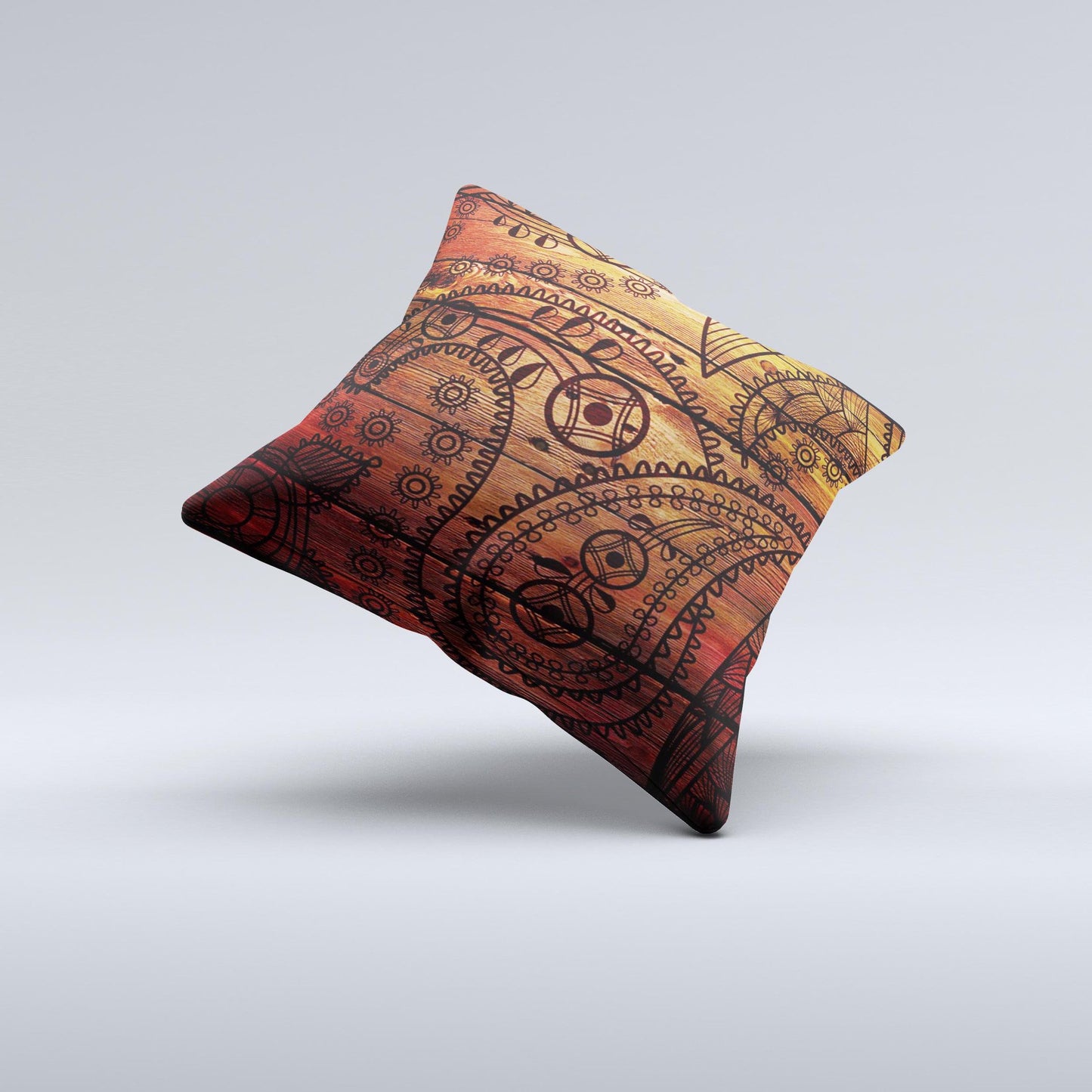 Tattooed WoodGrain Ink-Fuzed Decorative Throw Pillow