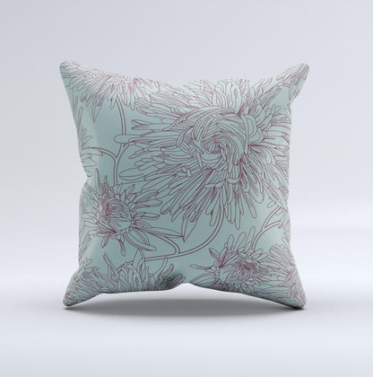 Teal Aster Flower Lined ink-Fuzed Decorative Throw Pillow