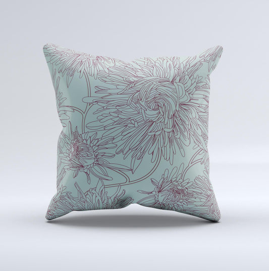 Teal Aster Flower Lined ink-Fuzed Decorative Throw Pillow