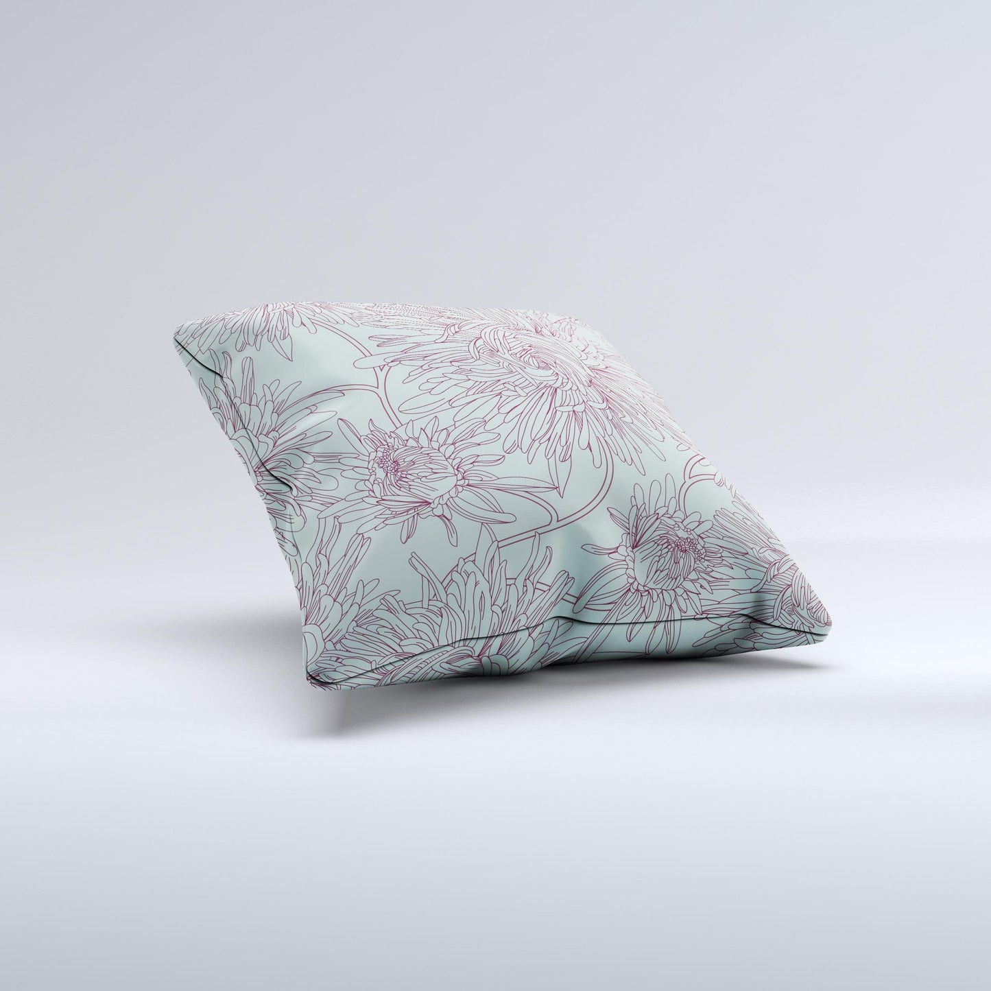 Teal Aster Flower Lined ink-Fuzed Decorative Throw Pillow