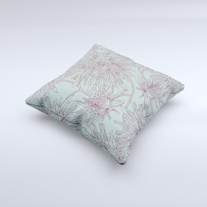 Teal Aster Flower Lined ink-Fuzed Decorative Throw Pillow