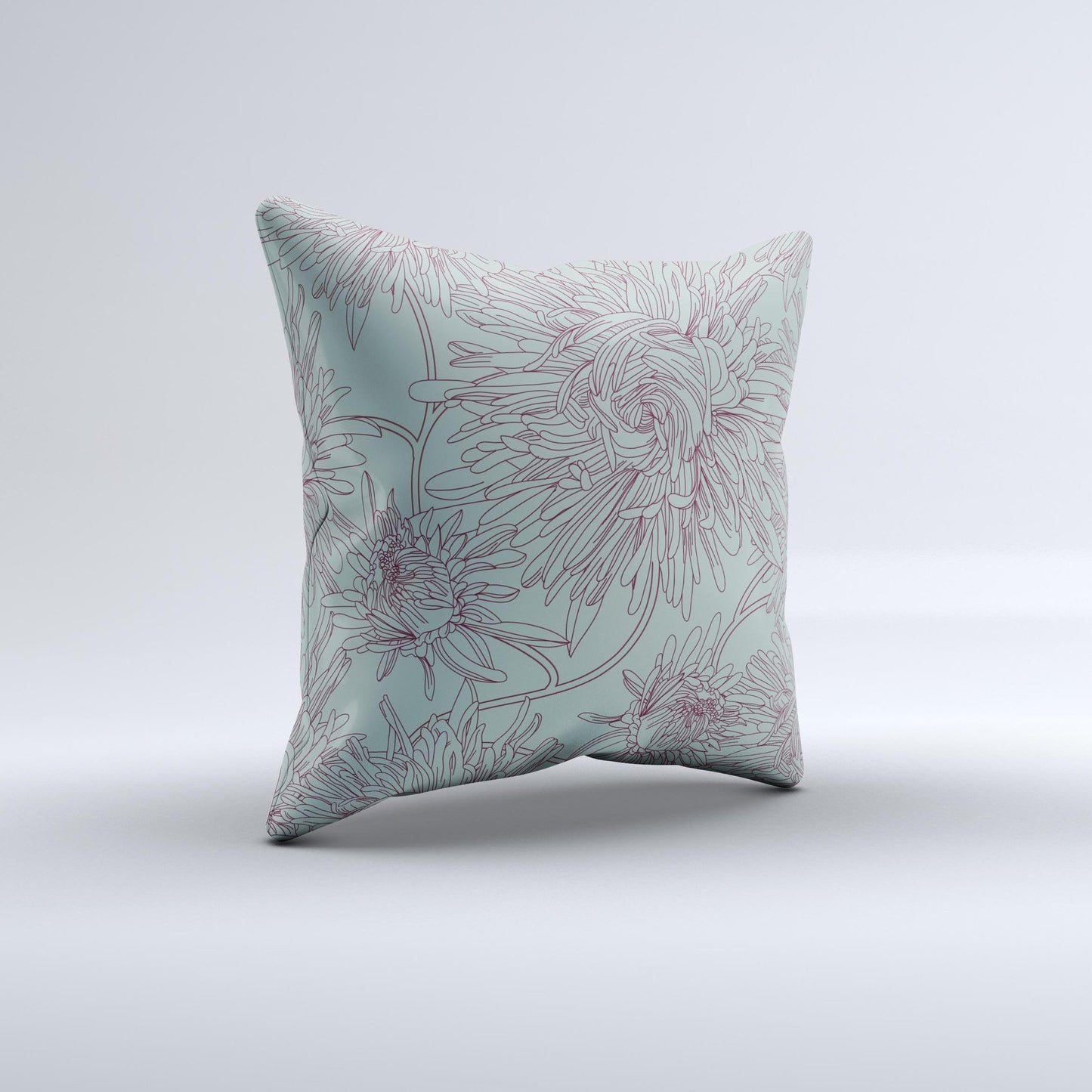 Teal Aster Flower Lined ink-Fuzed Decorative Throw Pillow