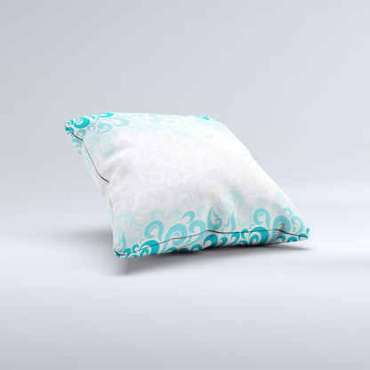 Teal Blue & White Swirl Pattern Ink-Fuzed Decorative Throw Pillow