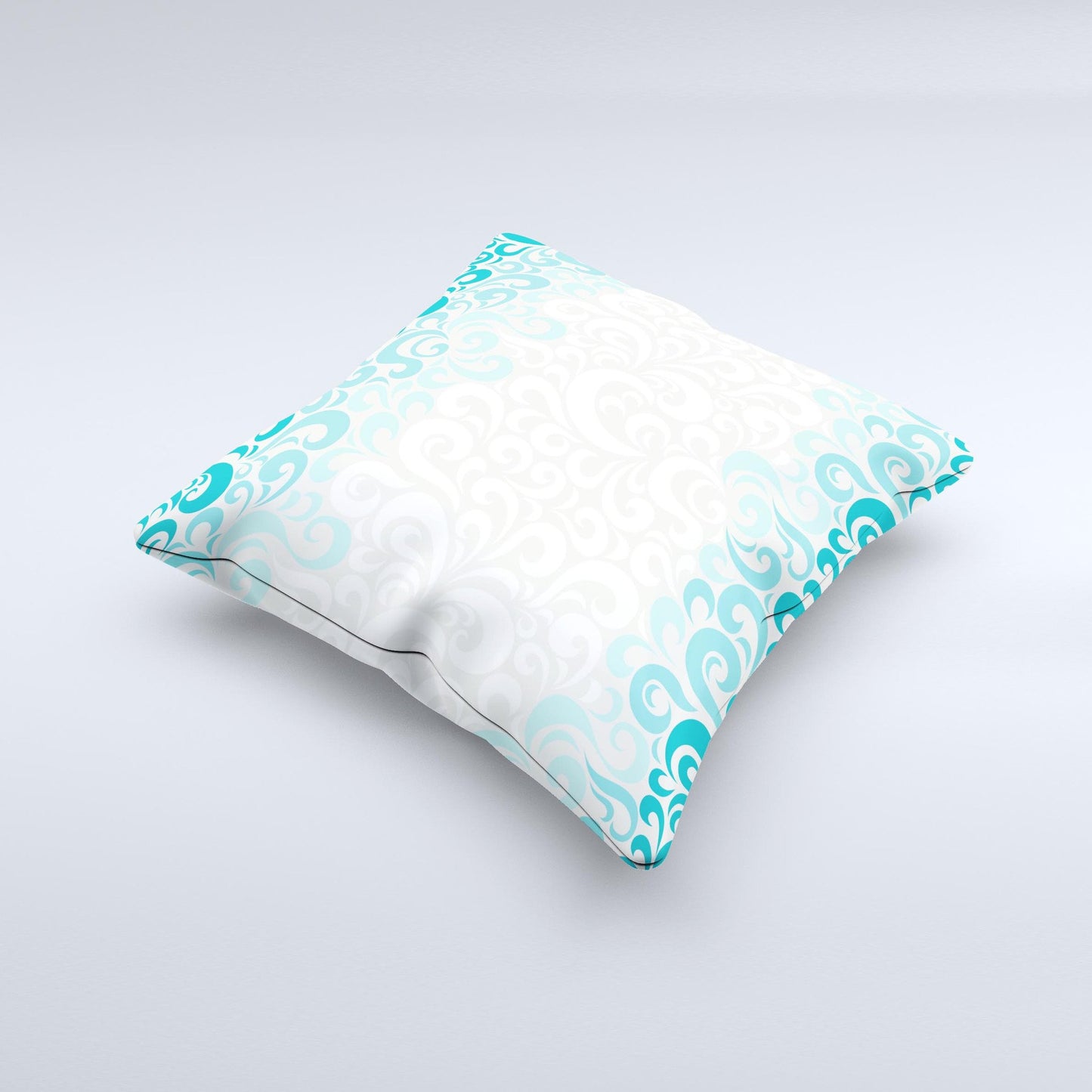 Teal Blue & White Swirl Pattern Ink-Fuzed Decorative Throw Pillow