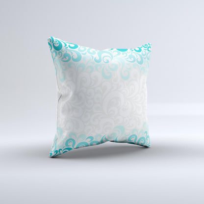 Teal Blue & White Swirl Pattern Ink-Fuzed Decorative Throw Pillow