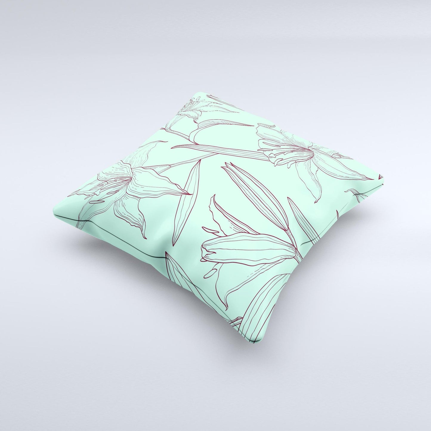 Teal & Brown Thin Flower Pattern ink-Fuzed Decorative Throw Pillow