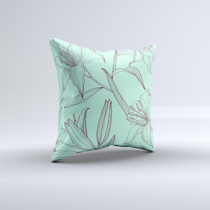 Teal & Brown Thin Flower Pattern ink-Fuzed Decorative Throw Pillow