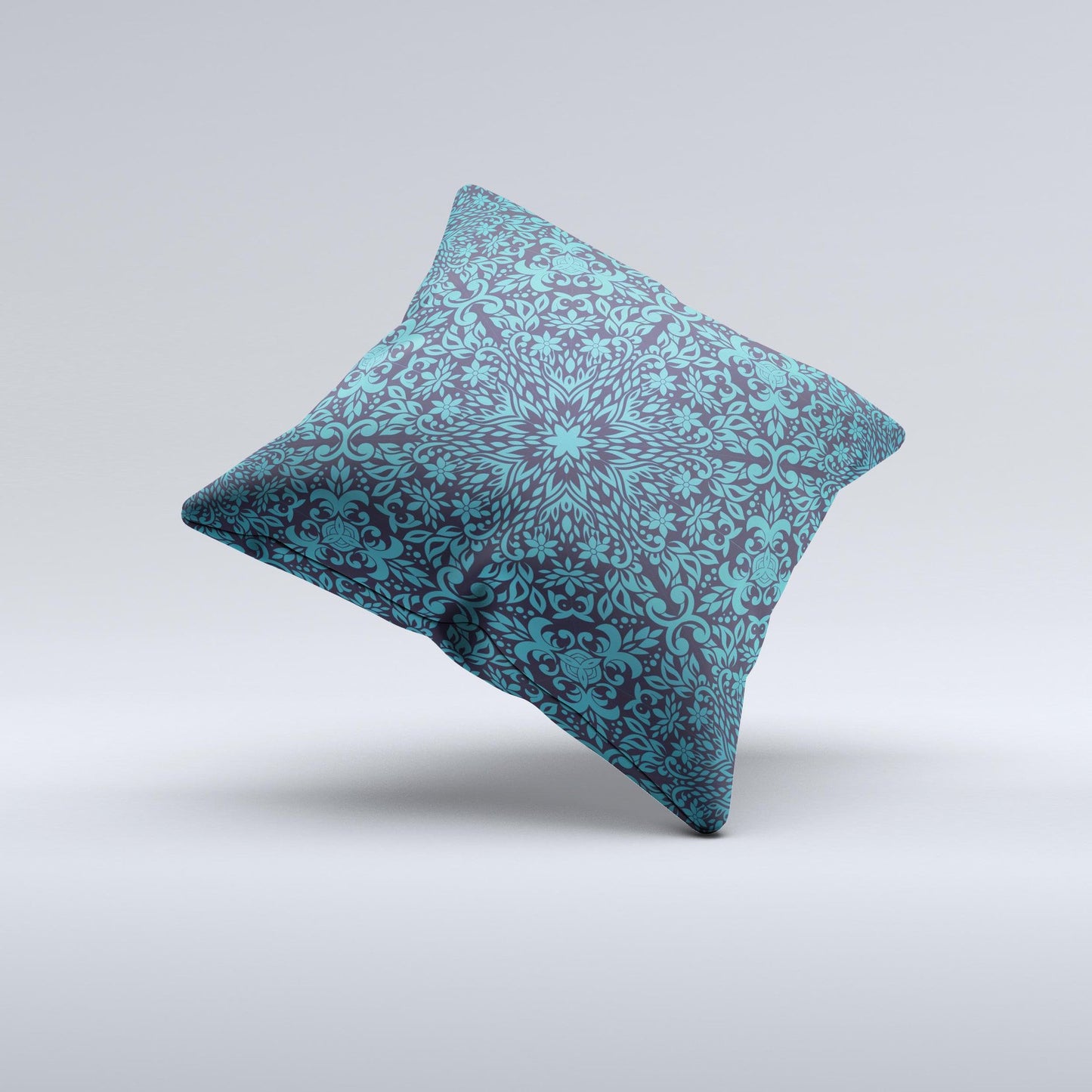 Teal Floral Mirrored Pattern ink-Fuzed Decorative Throw Pillow