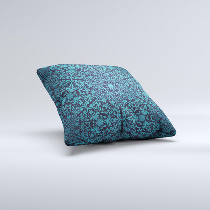 Teal Floral Mirrored Pattern ink-Fuzed Decorative Throw Pillow