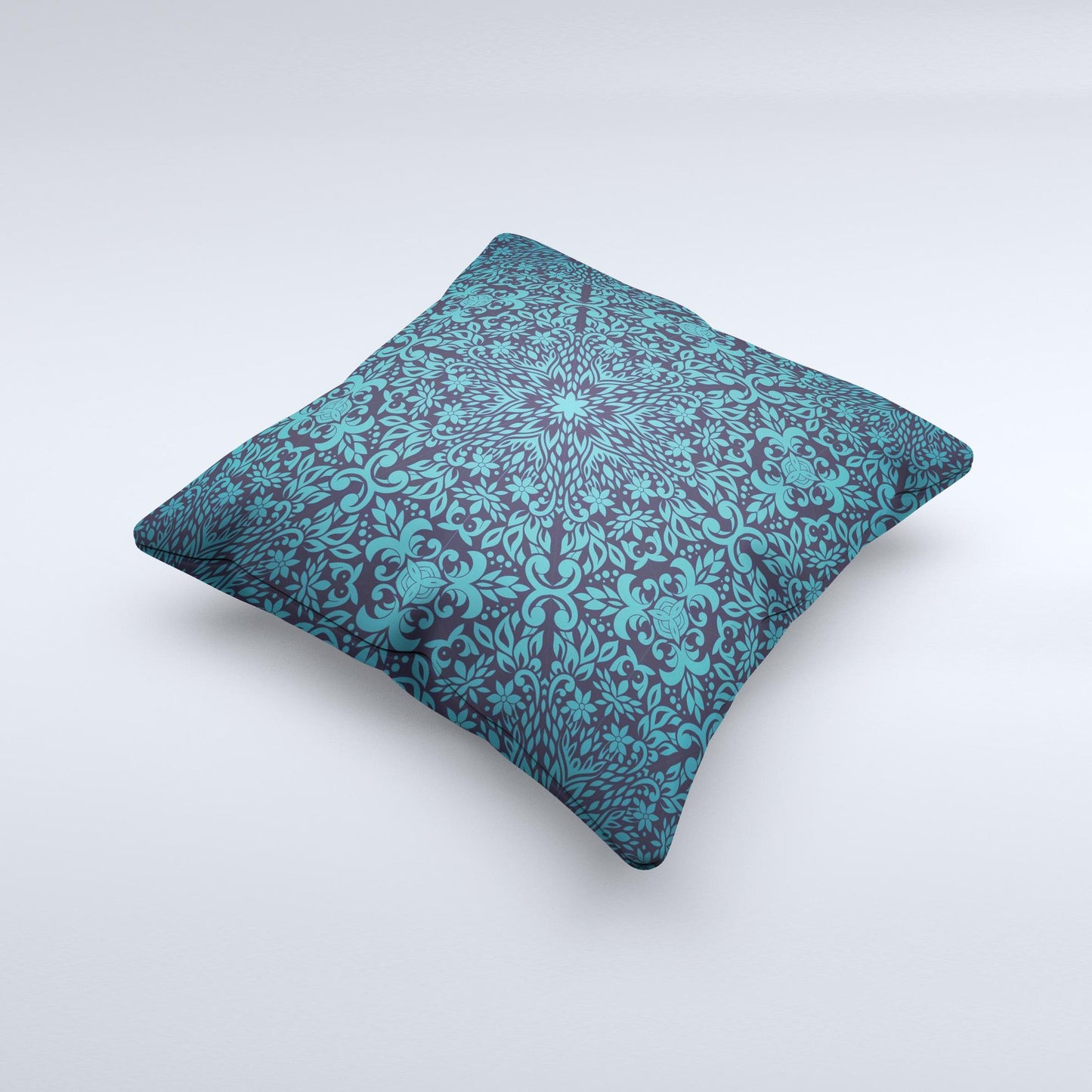 Teal Floral Mirrored Pattern ink-Fuzed Decorative Throw Pillow