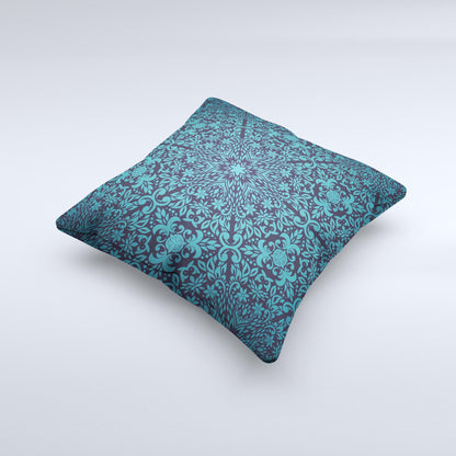 Teal Floral Mirrored Pattern ink-Fuzed Decorative Throw Pillow