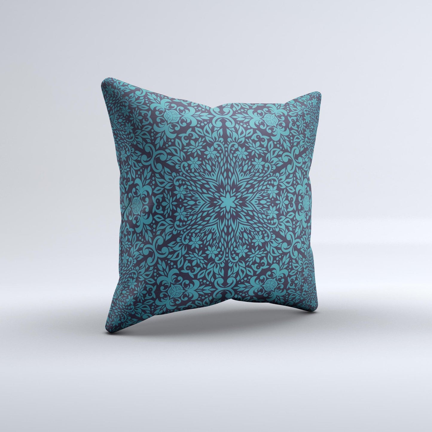 Teal Floral Mirrored Pattern ink-Fuzed Decorative Throw Pillow