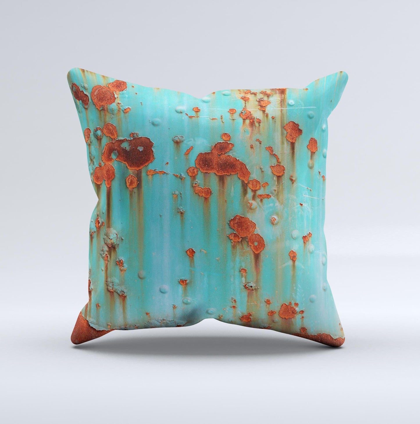 Teal Painted Rustic Metal ink-Fuzed Decorative Throw Pillow