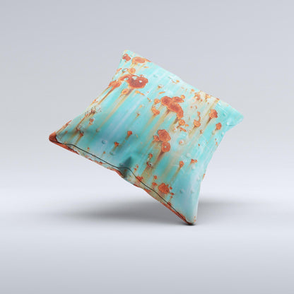 Teal Painted Rustic Metal ink-Fuzed Decorative Throw Pillow