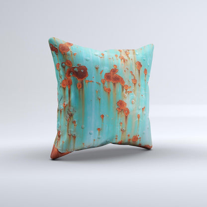 Teal Painted Rustic Metal ink-Fuzed Decorative Throw Pillow