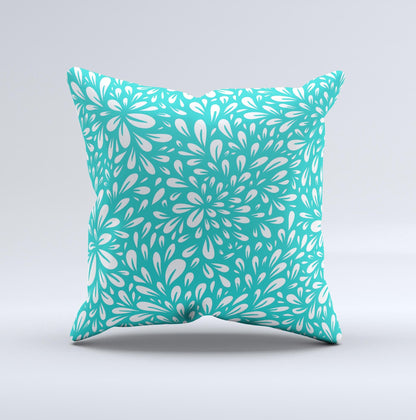 Teal and White Floral Sprout Ink-Fuzed Decorative Throw Pillow