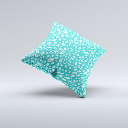 Teal and White Floral Sprout Ink-Fuzed Decorative Throw Pillow