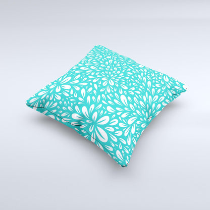 Teal and White Floral Sprout Ink-Fuzed Decorative Throw Pillow